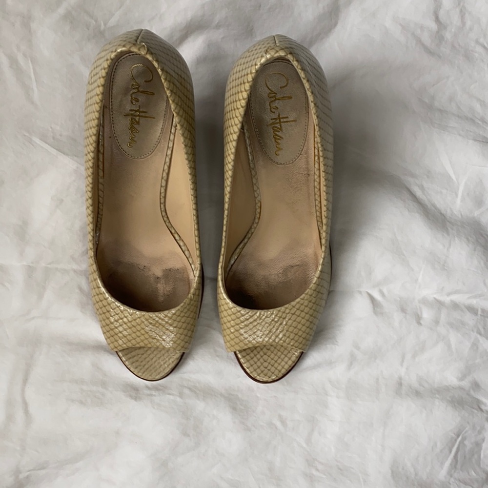 Cole Haan Open Toe Snake Skin Wedge